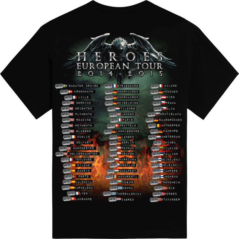 Heroes European Tour 2014-2015 Sabaton T-shirt Backside