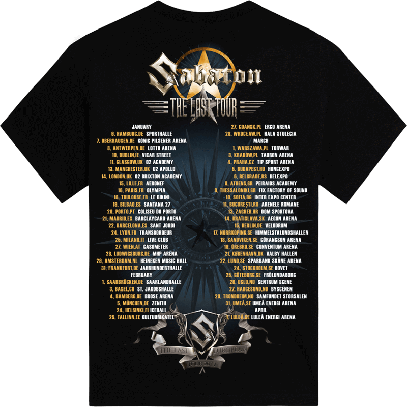 The Last European Tour 2017 Sabaton T-shirt Backside
