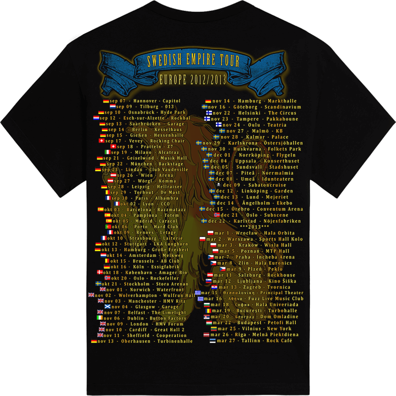 Swedish Empire Tour Europe 2012-2013 Sabaton T-shirt Backside