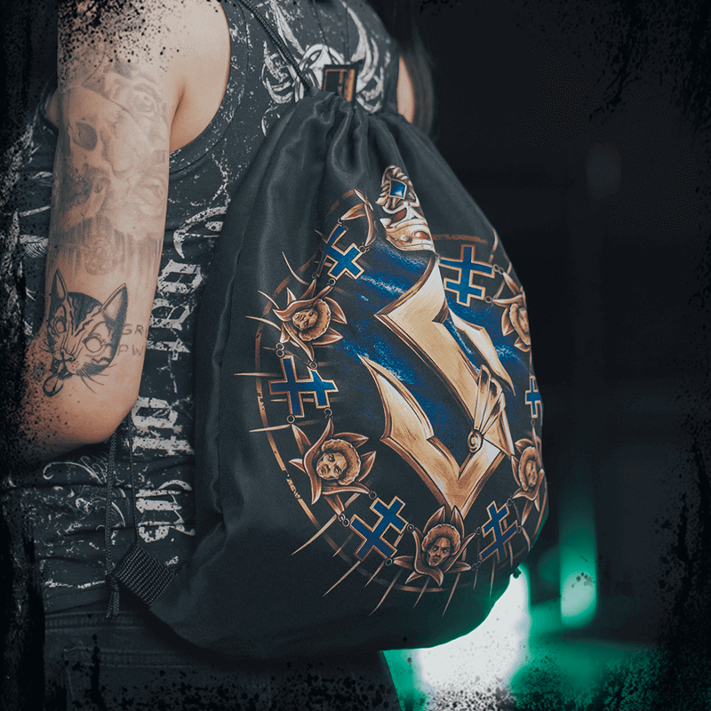 Livgardet Sabaton Drawstring Bag Black Closeup Model